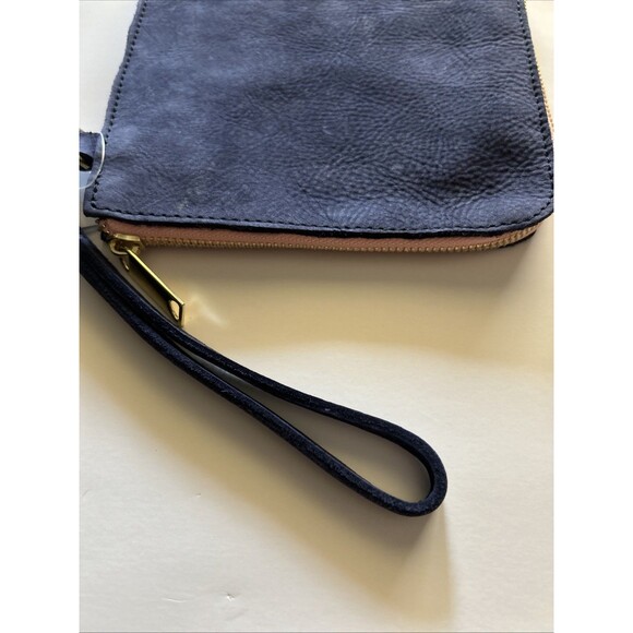 noonday collection Wrist Purse Navy Suede Pink Trim 7” Square W/ Zipper Closure - Picture 9 of 10
